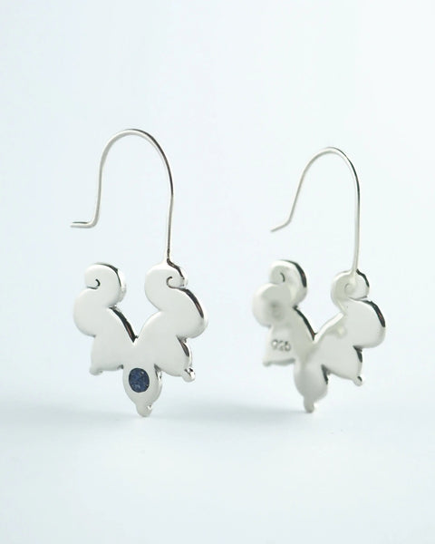 Pendientes colgantes con forma de elefante en metal plateado y piedra azul