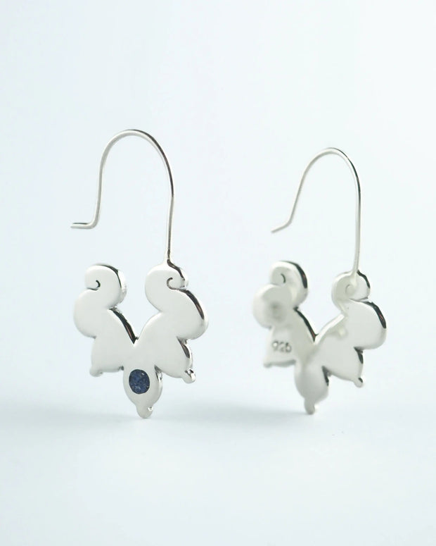 Pendientes colgantes con forma de elefante en metal plateado y piedra azul